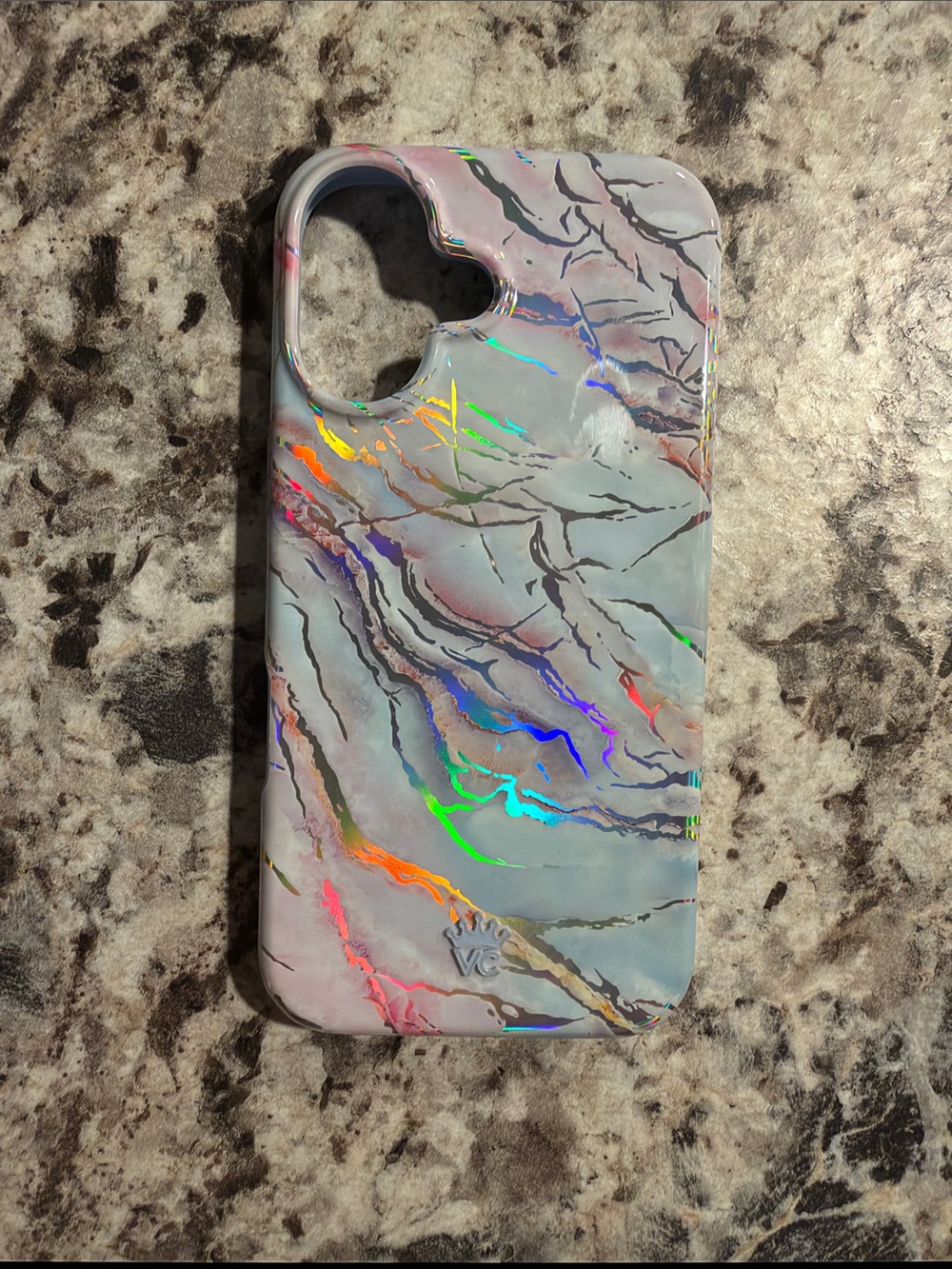 Velvet Caviar Iridescent MagSafe Marble iPhone 16 Case in Pink and Gray